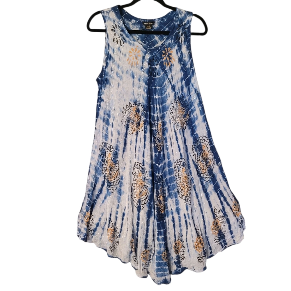 Ana & Rose Tie Dye Seahorse gauzy metallic casual dress - OS Plus.      U22